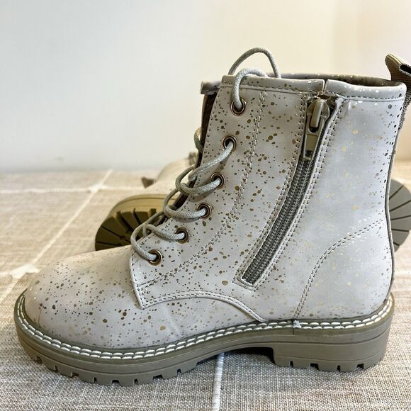 MIA Girl Cammy Combat Boots Beige Gold Paint Splatter NEW Girls Sz 3 Side Zip - Picture 7 of 9